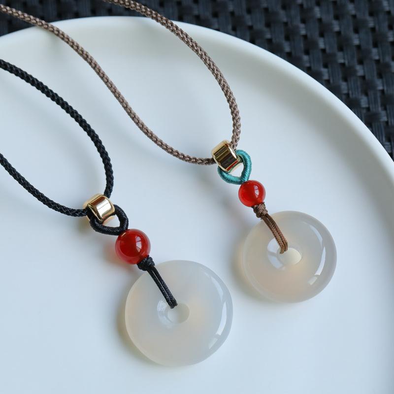 Peace and Safety Ice Jade Chalcedony Crystal Peace Buckle Pendant Lucky Jade Pendant for Women and Babies