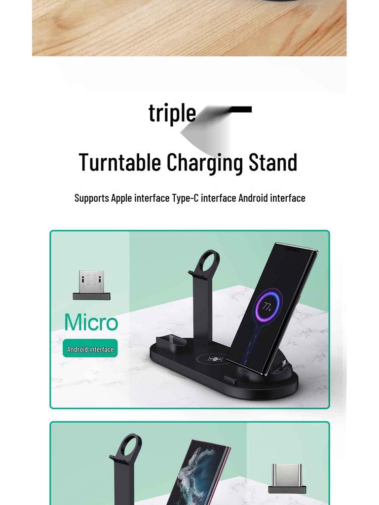 Certified 15W 3-in-1 Wireless Charging Stand for iPhone, Watch & Earbuds