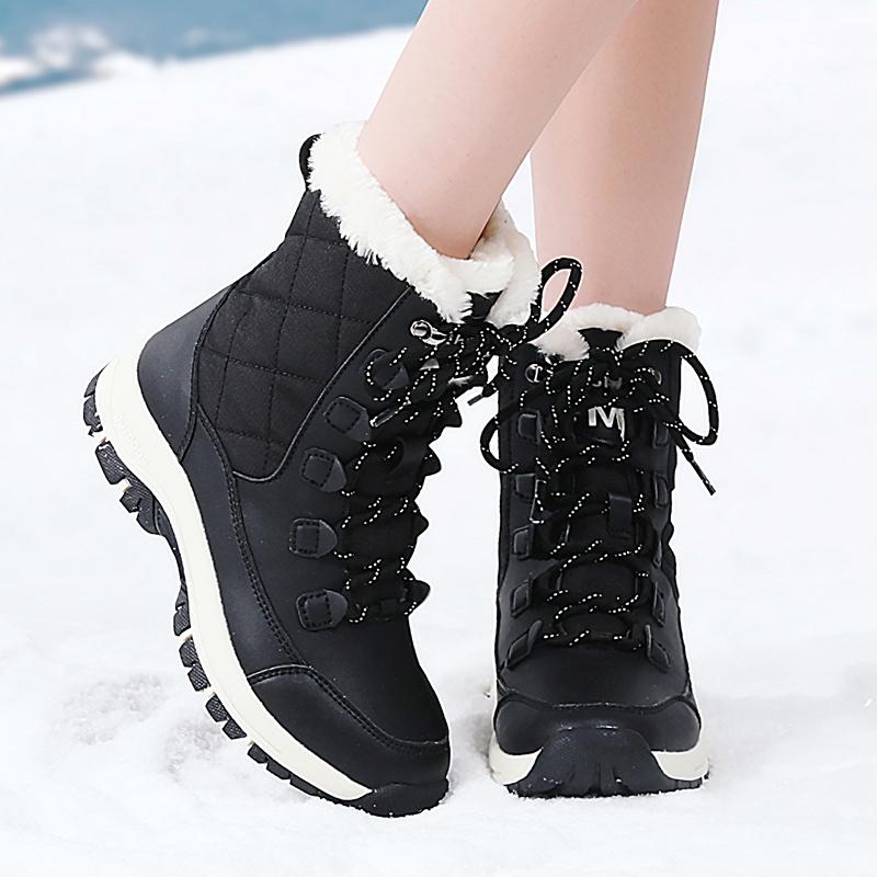 TUINANLE Cizme de zăpadă de iarnă pentru femei până la mijlocul gambei, antiderapante și călduroase, pantofi de bumbac, cu talpă groasă, cizme de bumbac îngroșate și căptușite