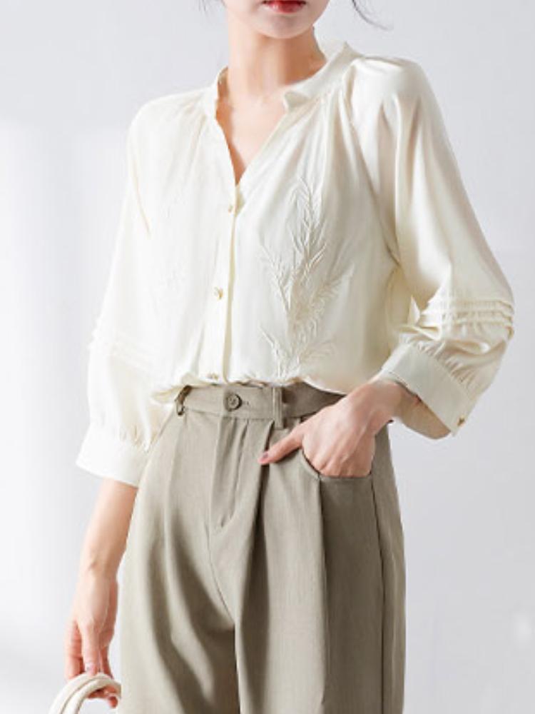 Solid Elegant French Embroidery Retro Sexy Shirt Women Basic Sweet Three Quarter Sleeve Tops Female Korean Fashion Design Niche Casual Slim Clothing