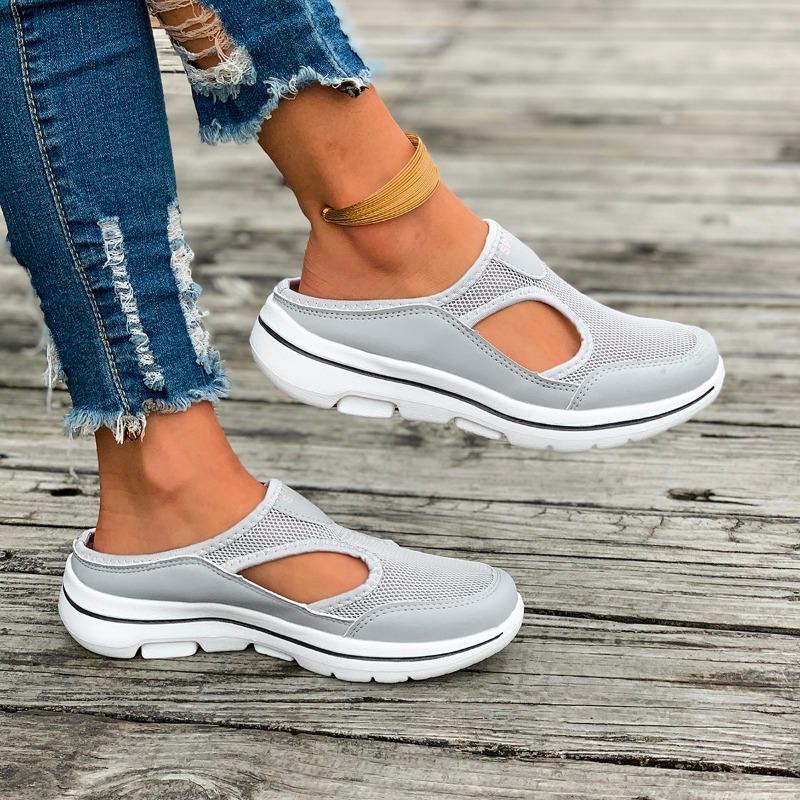 fashion Women Slippers Breathable Mesh Casual Flat Shoes Outdoor Home Lightweigh Solid Slip On Couple Shoes Walking Sport Sandals