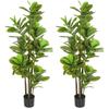 Set of 2 Artificial Indoor Plants, 150 Cm, Fiddle-Leaf Fig, Cement Pot, Green