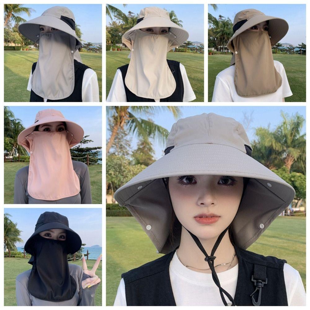 

Solid Color Neck Protection Hat Wide-Brimmed Anti-UV Cap Fisherman Hat Picking Tea Hat Spring чорний