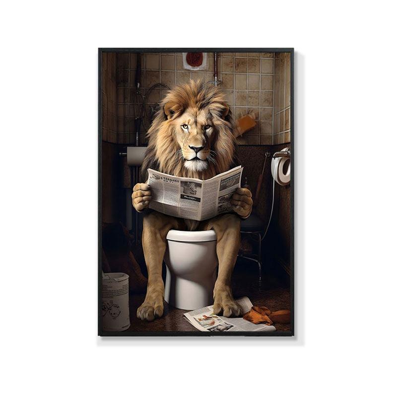 Retro Creative Animal Bathroom Canvas Painting Lion Cat Bar Toilet Bathroom Decoration Painting for Modern Living Room Asian Style Home Decor