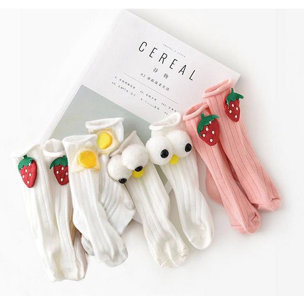 Joy Multi Infant's Wide-eyed Strawberry Fried Egg Ribbed Socks, Korean Baby Products
