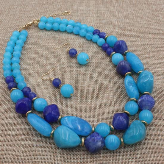 1 Set Layered Necklace Retro Design Jewelry Accessories Double Strand Statement Necklace Hook Earrings Set for Party