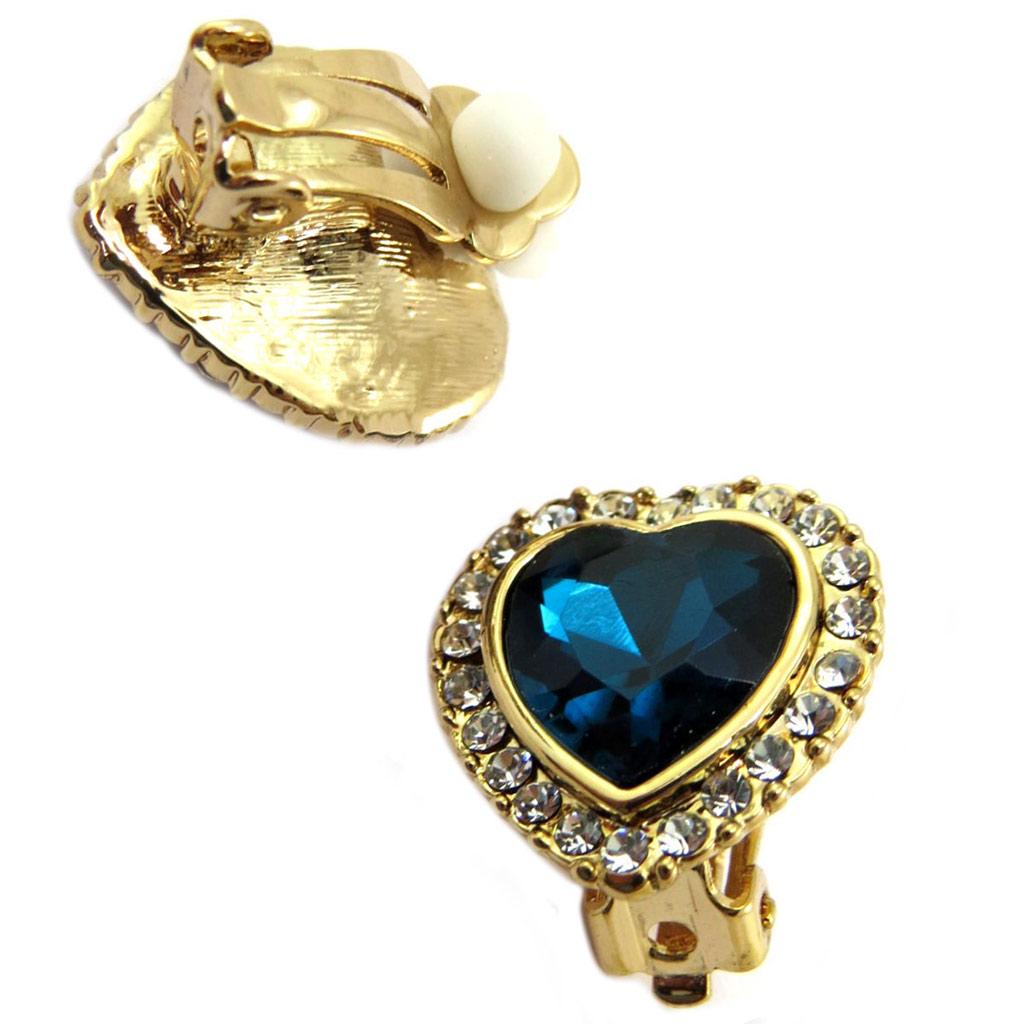 Les Trésors De Lily [P5011] - Designer Clips 'Sissi' Blue Sapphire Gold (heart) - 16x16 Mm