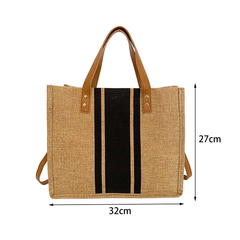 Simple Canvas Stripe Decor Bucket Handbags Women Top Handle Tote Bag Large Capacity Outdoor Mountaineering Bag Christmas Gifts