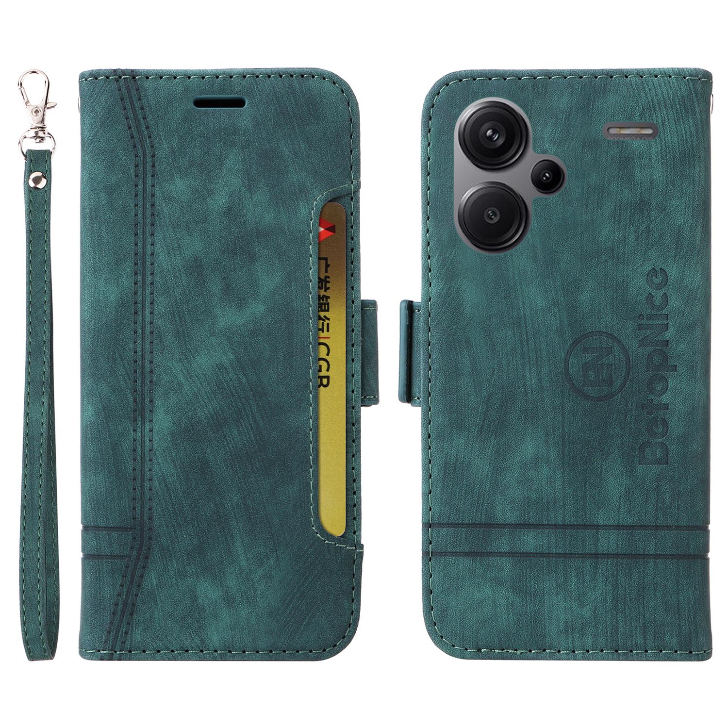 

BETOPNICE 001 for Xiaomi Redmi Note 13 Pro+ 5G Phone Case Imprinted Lines Pattern Wallet Cover Green