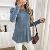 2025 New Women's Round Neck Puff Sleeves Grinding Pit Strip Solid Color Top Solid Color Versatile Long-sleeved T-shirt