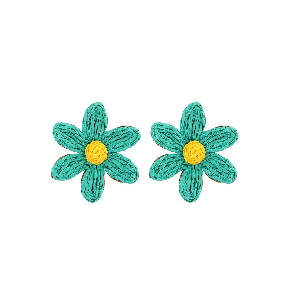 Dopamine Colored Flower Earrings, Vacation Wind Bohemian Wind Contrasting Color Raffia Earrings Women