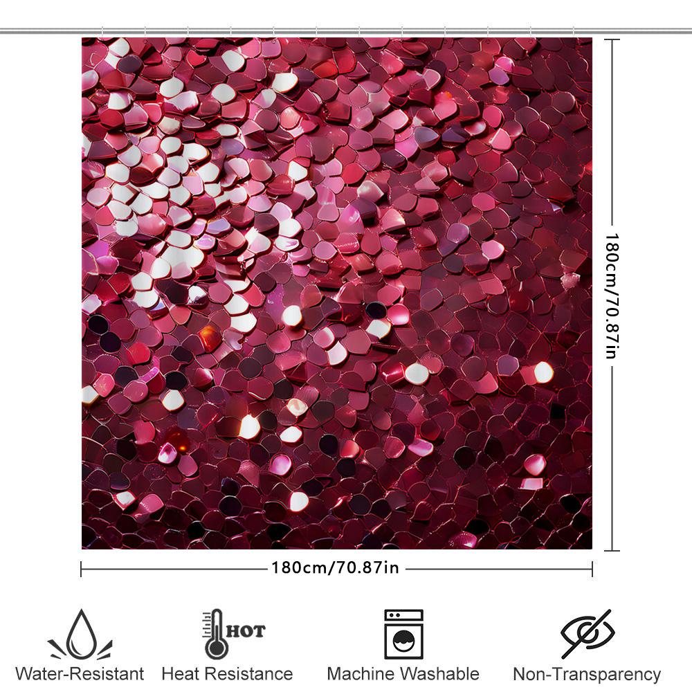 Sequins Shower Curtain Pink Bathroom Decoration Waterproof Decorations For Bathtub, Spa Or Pool Area Red White Shimmering Patter
