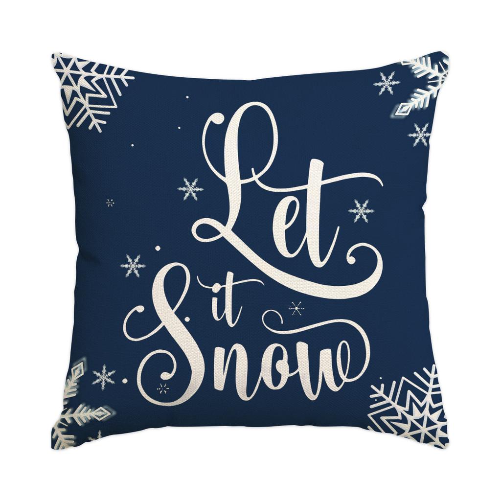 1 \ 4pcs blue Christmas pillow cover, single-sided printed cushion cover, suitable for living room sofas (without pillow core)
