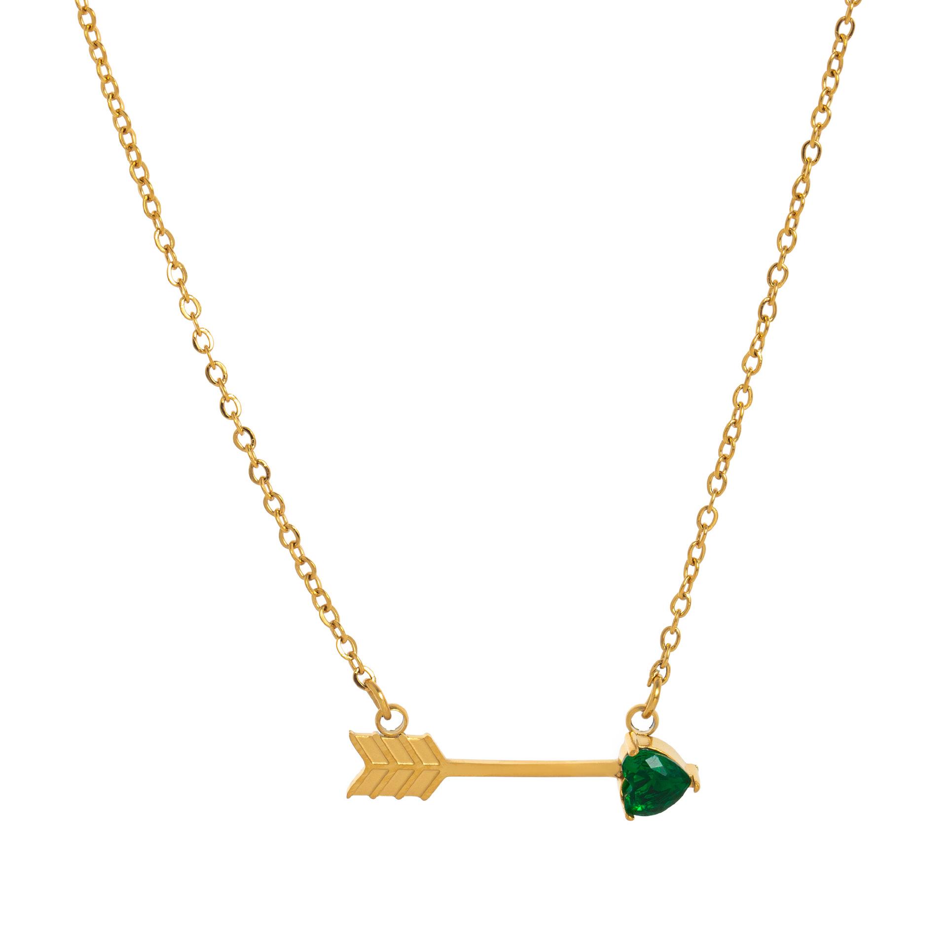Twelve Zodiac Stones Heart Pendant Necklace: 18K Gold Cupid s Arrow with High Color Retention Titanium Steel.