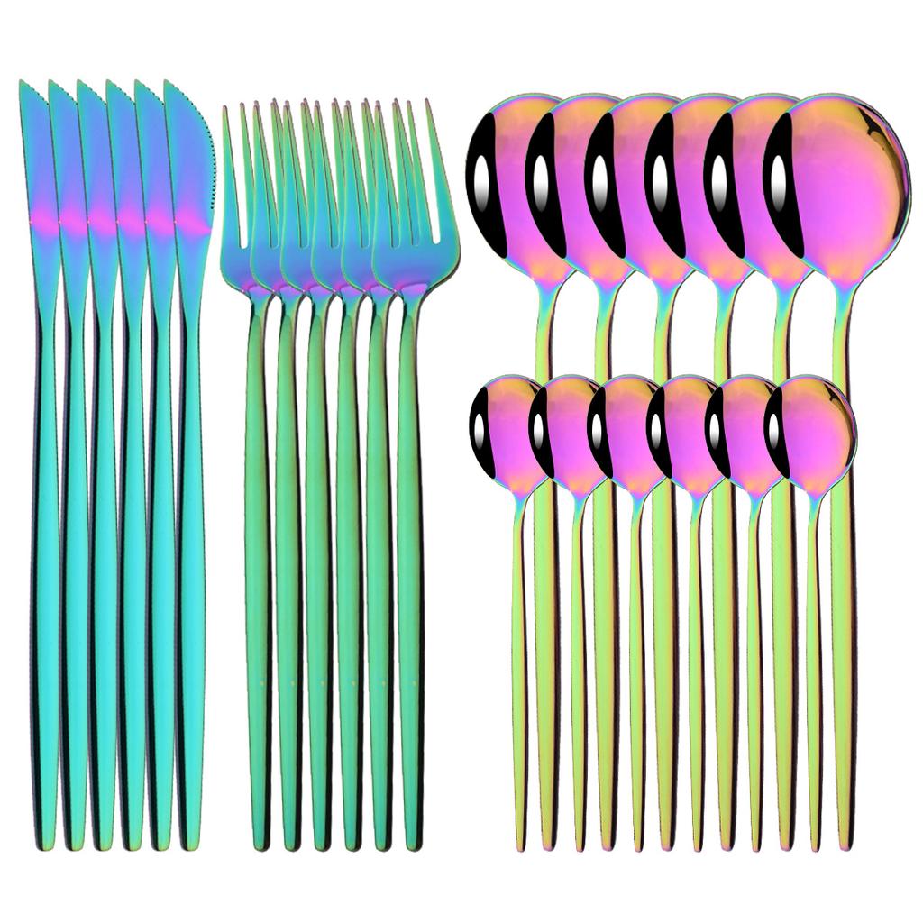 24Pcs Gold Tableware Set Stainless Steel Flatware Dinnerware Spoon Knife Fork Dinner Cutlery Set Western Kitchen Silverware
