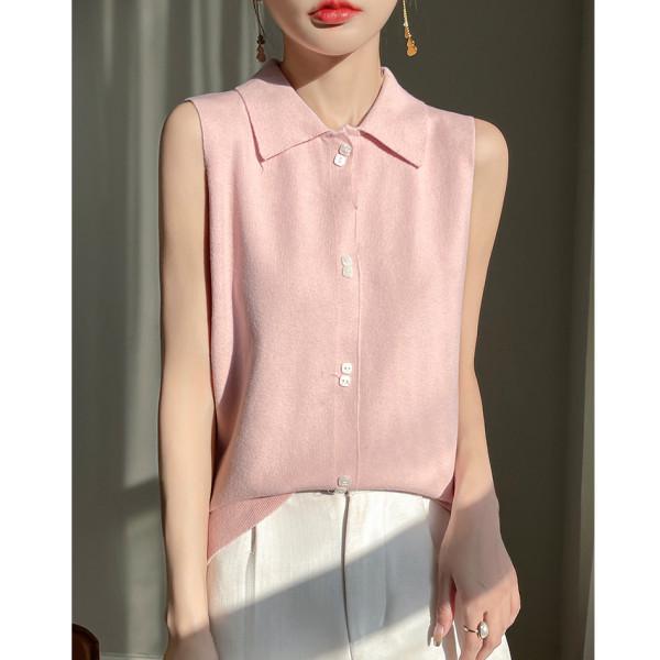 

Women s Wool Knit Lapel Collar Sleeveless Base Layer Vest One Size (up to 125 jin)