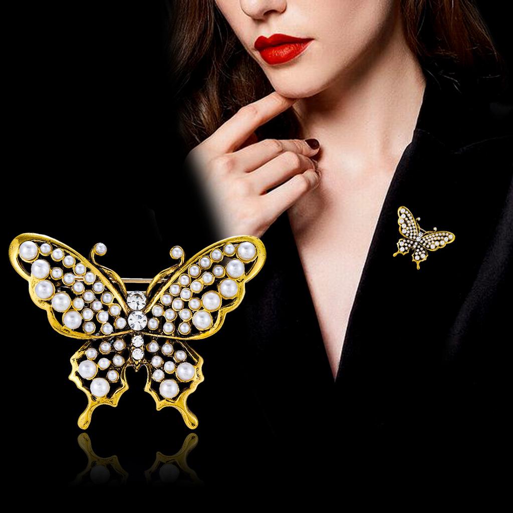 Premium Sense Alloy Pearl Butterfly Brooch Women's Summer Anti-light Accessories Men's Hat Decoration Pin Wholesale Jewelry