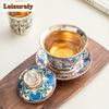 Handmade 999 Gilt Silver Gaiwan Taotie Pattern Three Talents Cup Saucer Tea Tureen Tea Brewing Cover Bowl Teaset Supplies Craft