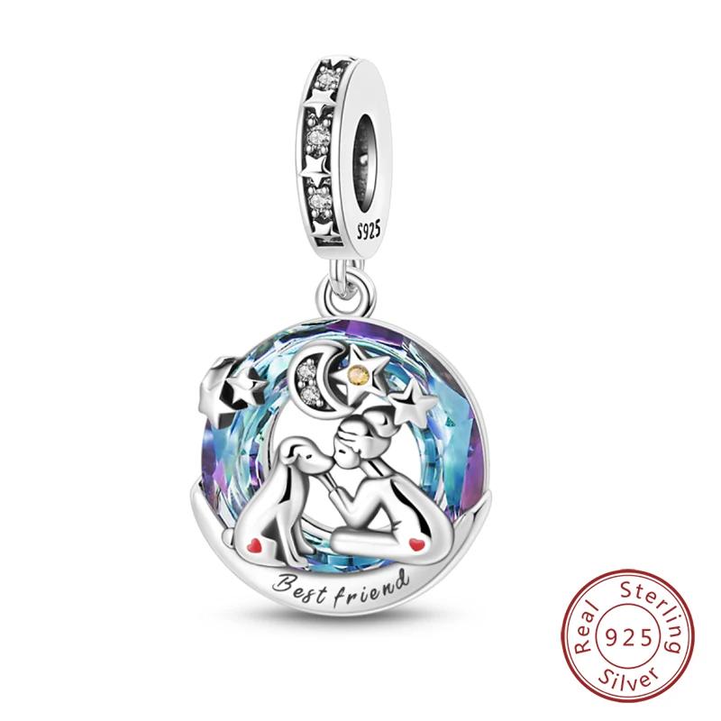 

100% Copper Blue Round Crystal Life Tree Angel Star Moon Pendants Charms Fit Original Bracelets Diy Jewelry