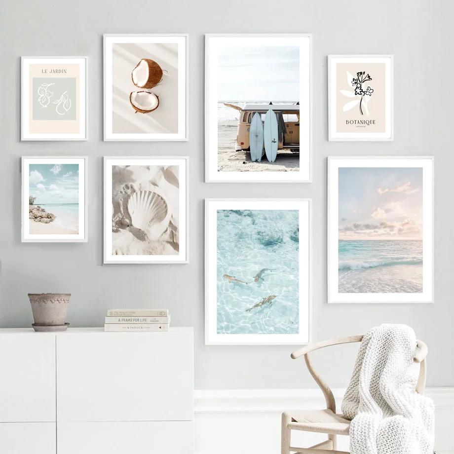 Nordic Poster Moroccan Coconut Grains Of Sand Surfboard Van Wall Art Print Canvas Painting Wall Pictures For Living Room Decor