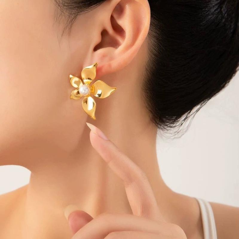 Stainless Steel Flower Drop Earrings for Women Imitating Pearls Light Luxury Exquisite Not Fading Party Jewelry Jewelry Gift New