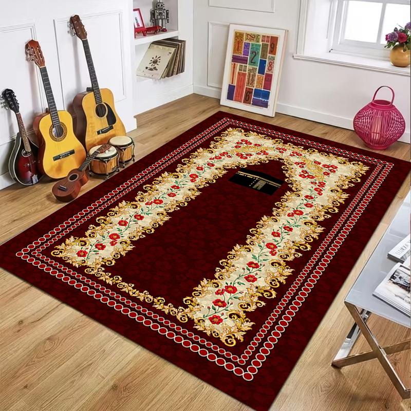Islamic Mosque Prayer Rug Vintage Floral Border Print NonSlip Floor Mat for Living Room Bedroom Prayer Room Muslim Home Decor