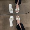 French High-end Flat-bottomed Cool Slippers Women's Summer Wear Xiaoxiangfeng One-word Drag 2025 New Seaside Beach Shoes