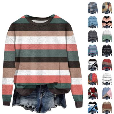 Mote langermet plysj trykket genser pullover topp for kvinner