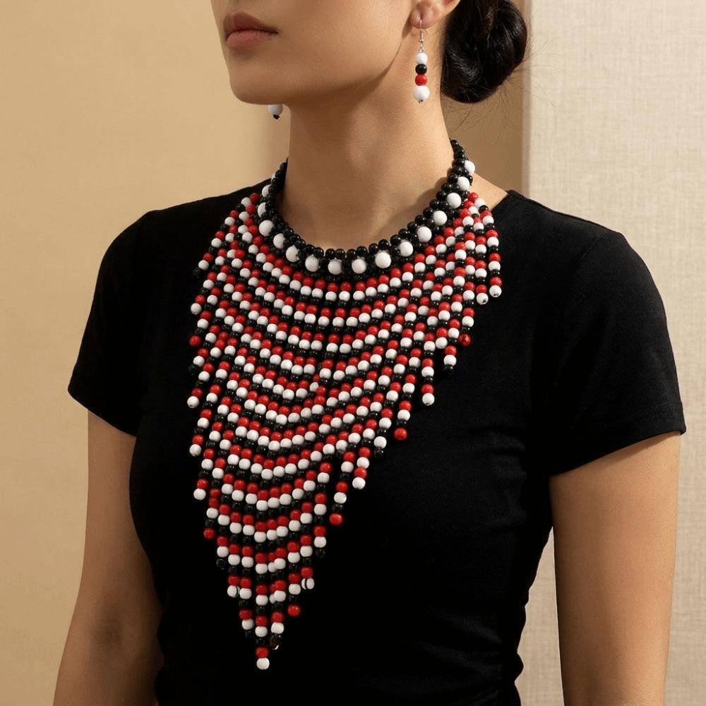 Handmade Jewelry Set Wood Tassel Necklace Luxury Ear Studs  Party