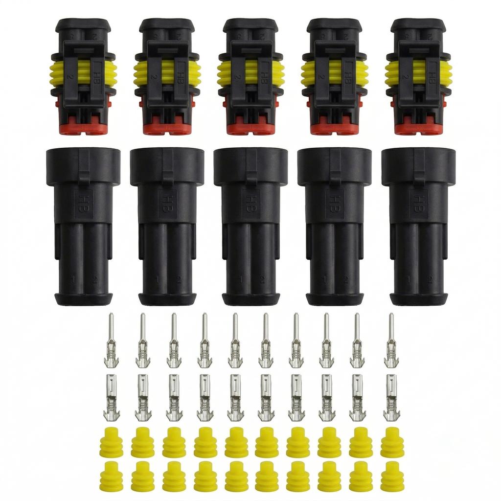 Way AMP Super Seal Waterproof Electrical Wire Connector Plug for Car Waterproof Connector 5sets Kit 2 Pin 2 Pins