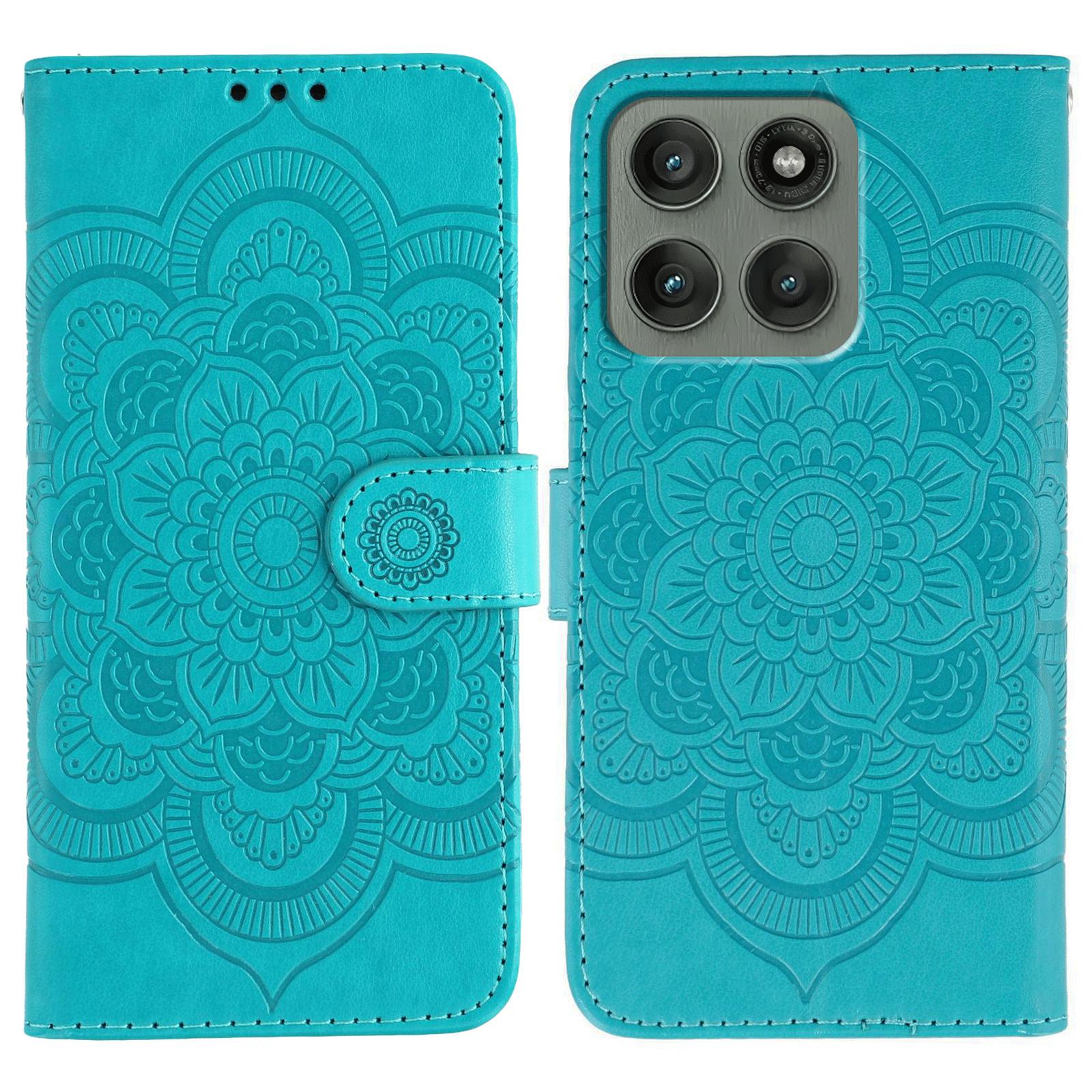 

For Motorola Edge 60 Pro 5G Case PU Leather Mandala Imprinted Design Wallet Phone Cover Blue