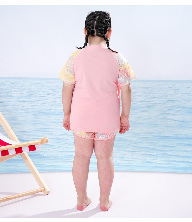 Split Style Pink Sun Protection Swimsuit for Girls - High School and Big Kids