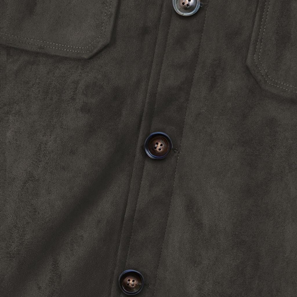 Men's Solid Color Suede Warm Pockets Cardigan Jacket Men's Casual Jacket.