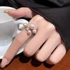 Women Ring French Style Adjustable Opening Finger Ring with Imitation Pearls Cubic Zirconia Design Jewelry Gift