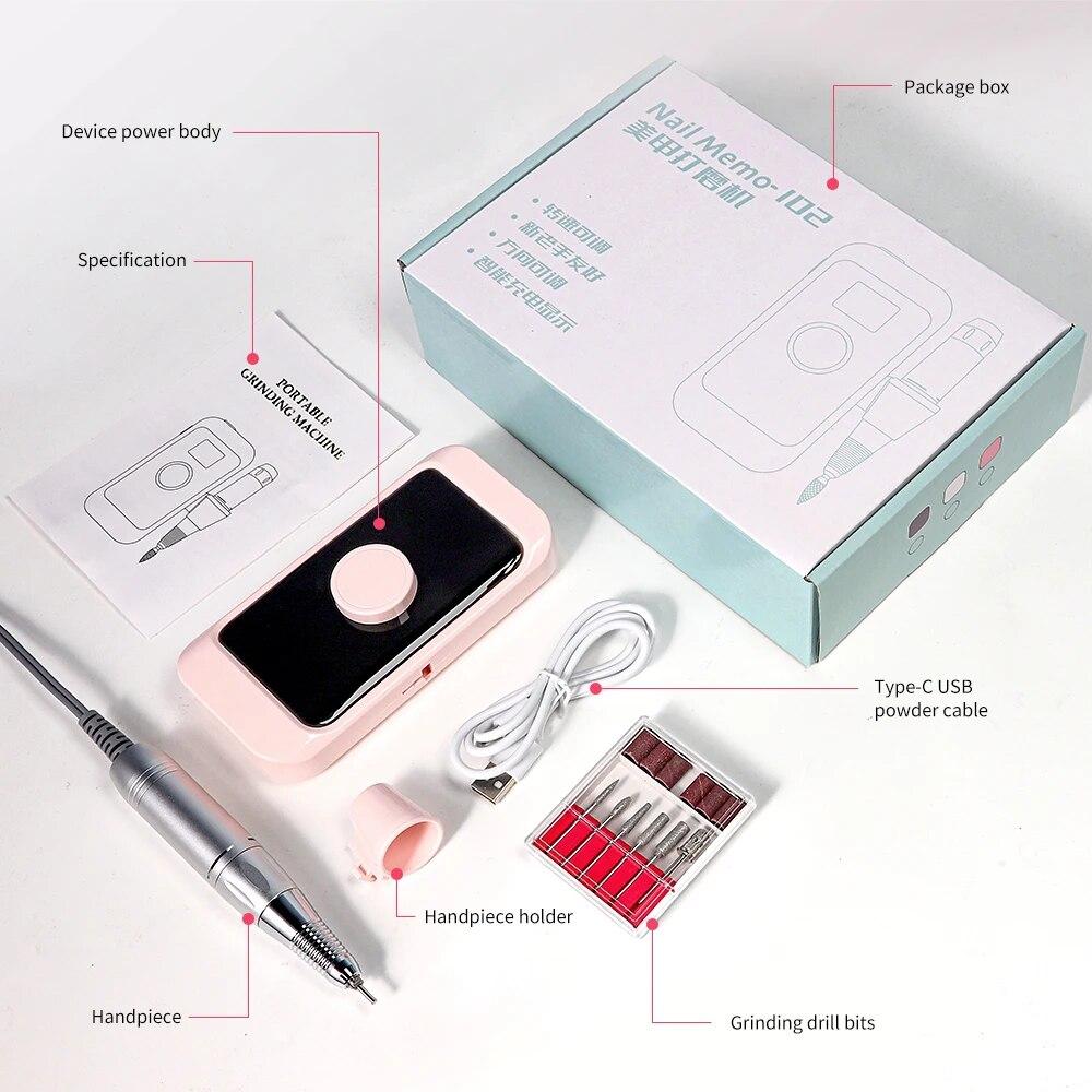 Tragbare elektrische Nagelbohrmaschine mit 35.000 U/min, wiederaufladbar, zum Entfernen von Maniküre- und Acrylnägeln, Polieren von Nagelkunst-Salon-Werkzeugen
