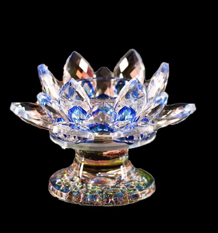 Seven-Color Lotus Crystal Glass Candle Holder for Buddhist Offering Table