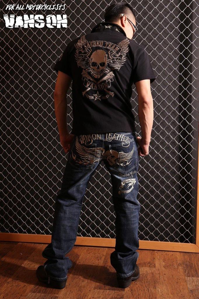 Vanson Skull Wing Distressed Denim Jeans with Embroidery Size 32 SP-B-14 (RCA)