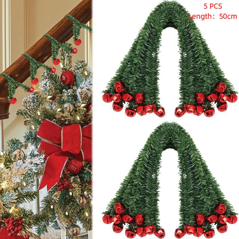 5/10Pcs Reusable Plastic Christmas Garland Ties With Bells - Twistable Bell Decorations Suitable For Banister, Stairs, Railing