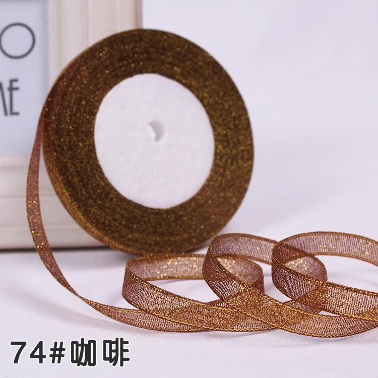 6mm 10mm 15mm 20mm 25mm 40mm 50mm 25 Jardów Złote Srebrne Brokatowe Wstążki Owijanie Prezentów Ślubnych Boże Narodzenie Halloween Impreza DIY Rękodzieło