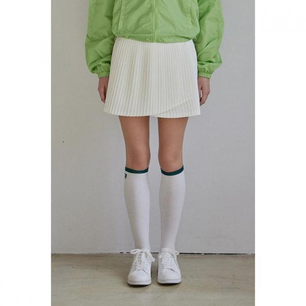 Goxo Metal Logo Wrap Pleats Skirt White S
