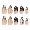24pcs  Leopard Print Wear Armor Three-dimensional Point Diamond Bow Nail Art Fake Nail Nails