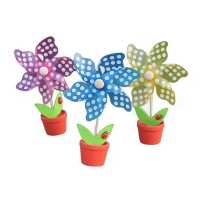 3Pcs Colorful Small Windmills with Flowerpots Ornament Desktops Decorations Cute Pinwheels Garden Lawn Kids Photo Props