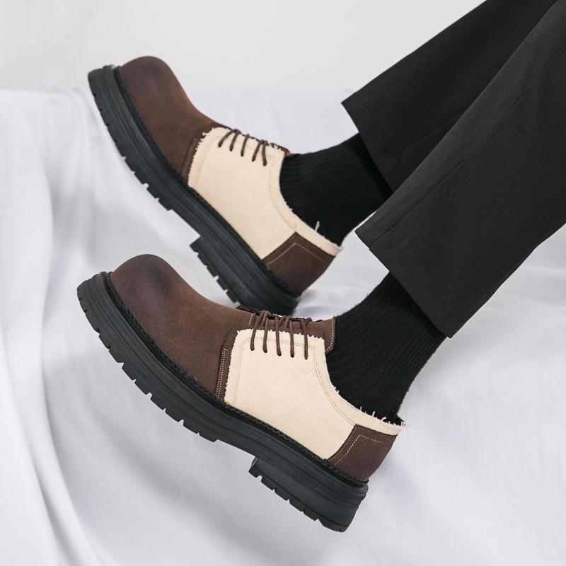 Fashion Men Leather Round Toe Shoes Chunky Platform Classic Retro Work Shoes Comfortable Fashion Business Oxfords Casual Walking Shoes
