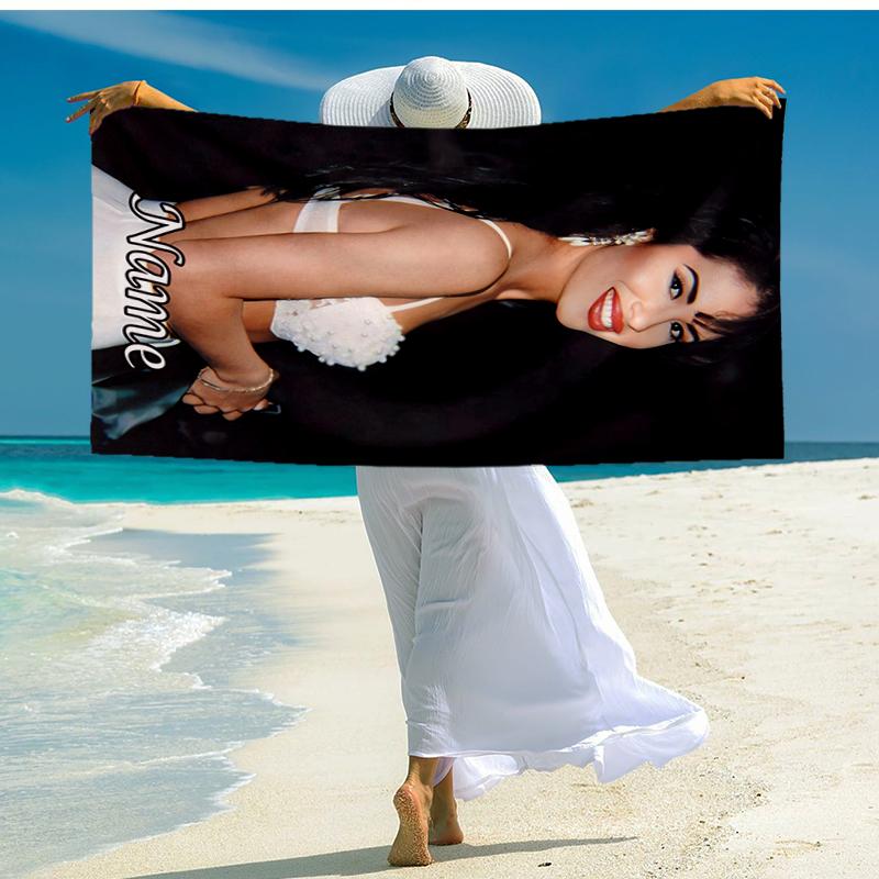 Custom Name Ultra-Soft Beach Towel with Selena Quintanilla Theme,Ideal for Pool - Camping, Diving - Perfect Travel Essential, Vibrant Beach Towel.