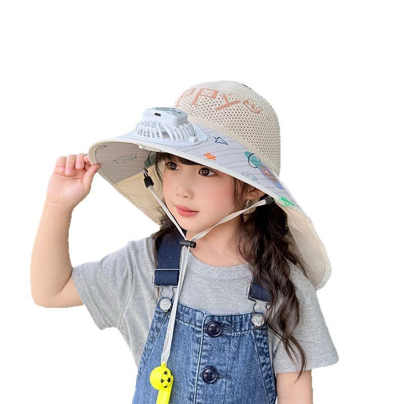 Voice Control Fan Hat Children Summer Girls Large Brim Sun Protection Shawl Hat Empty Top Girl Sun Hat