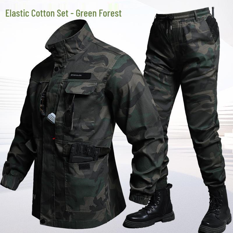 

Unisex Elastic Workwear Set: Camouflage, Cotton-Blend, Wear-Resistant, Anti-Scald, Ideal for Welders and Auto Repair 185 (for 80-90 kg)