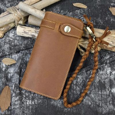 European and American Retro Crazy Horse Leather Long Wallet Men's Buckle Leather Woven Strap Men's Outdoor Handbag 3377