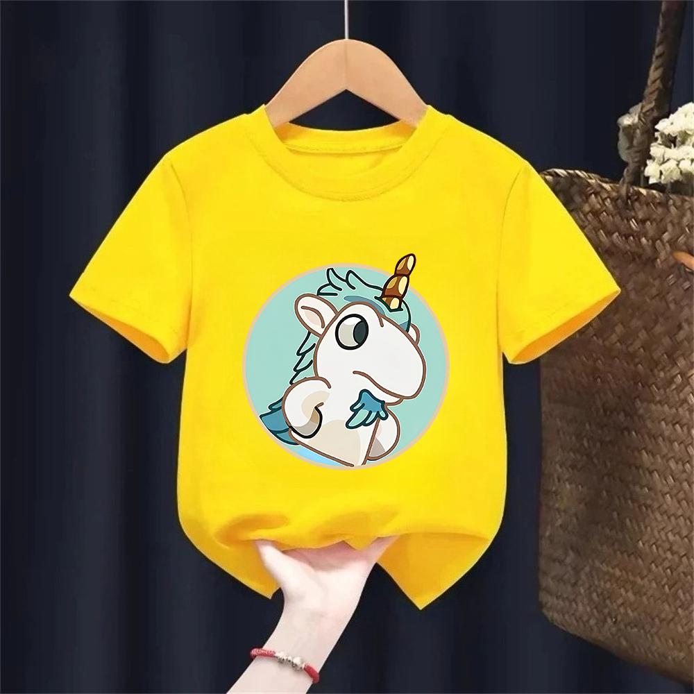 Cute Unicorse Hole Cartoon Print Kids Tshirt Summer Childrens Cotton Short Sleeve Casual Tops for Boys and Girls