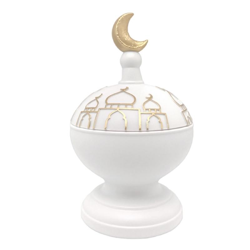Gold and White Mosque Tower Model Desktop Ornament,Ramadans Eid Home Decors Decorative Ornament for Table Bookshelf