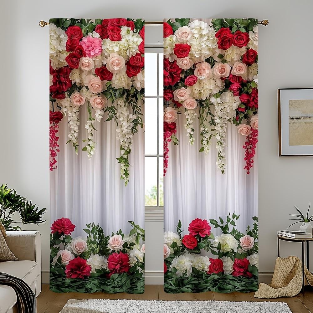 

2 штуки красных цветов в качестве ложного фона, набивные шторы, шторы с кулиской 42*84, украшение дома, украшение комнаты 29Wx64L(75x166CM)x2